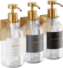 Shower Shampoo Dispenser Wall Mounted   3 Refillable 16.9 Oz Clear Bottles with