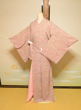with Flaws Kimono Komon Silk Women Japanese vintage Robe 148cm 1090
