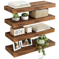 15.8in Wall Shelves, Rustic Wood Finish Floating Shelves Set of 4, Shelves fo...