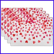 Valentine Placemats Set of 4 Red Love Hearts Festival Cloth Place Mats Machin...