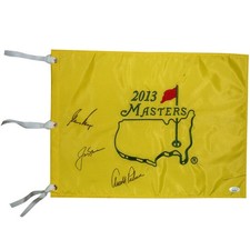 Jack Nicklaus, Arnold Palmer and Gary Player Autographed Masters Golf Pin Flag -