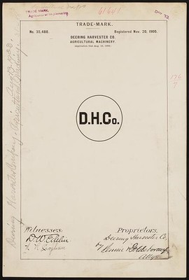 Photo:[ Deering Harvester Co. for D. H. Co. brand Agricultural Machinery]