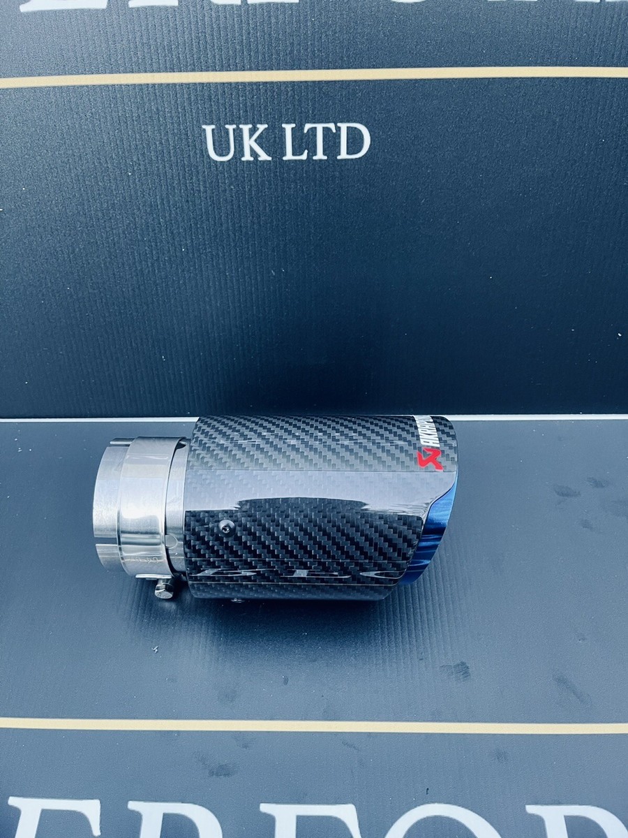 2-Pack 4" Carbon Fiber Style Akrapovic Exhaust Tips – Universal Stainless Steel, Black/Blue Finish