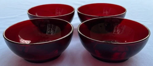 Set of 4 Vintage Anchor Hocking Baltic Royal Ruby Footed Cereal Oatmeal Bowls