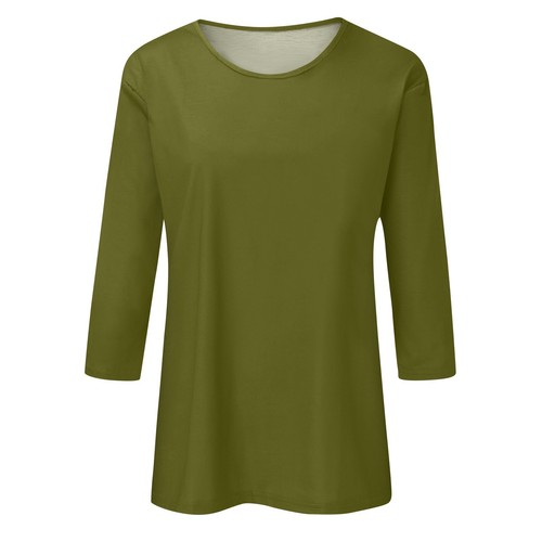 Women's Fashion Casual Three Quarter Sleeve T-Shirt Solid Color O-Neck Tops - Picture 3 of 30
