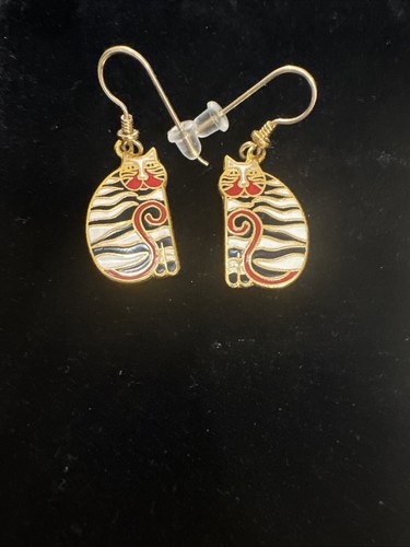LAUREL BURCH BLUE ENAMEL 2005 "CHARLES" KITTEN CAT DANGLE DROP PIERCED EARRINGS - 第 1/4 張圖片