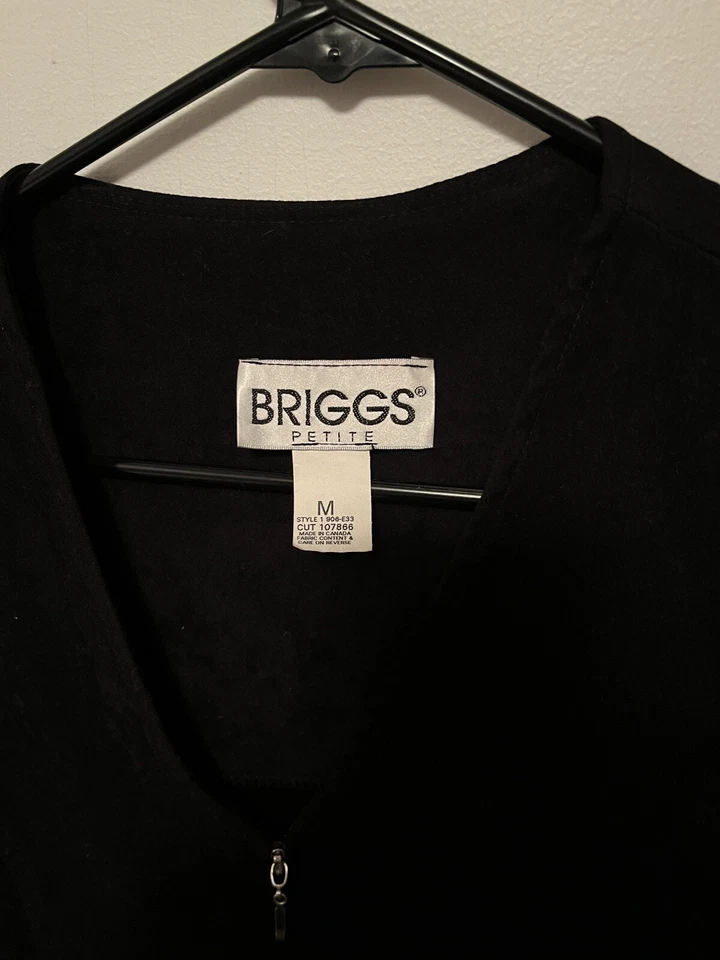 Vintage Briggs Women’s Medium Petite Black Suede Zip Up Fitted Vest - Image 3 of 4