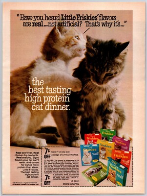 1973 PRINT AD Little Friskies Best Tasting High Protein Cat Dinner Food Kittens