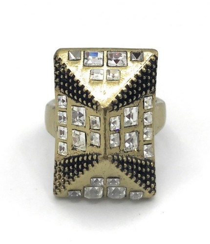 Lia Sophia “Pitch” Antiqued Gold Tone Pyramid Ring w/Cut Crystals Size 8