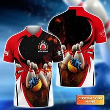 Water And Fire In Bowling Ball Personalized Name 3D Polo Shirt, Gifts for Bowlin
