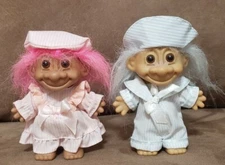 Vintage Russ 5" Troll Dolls Springtime Boy & Girl Twin 18455 & 18456 Pink & Blue