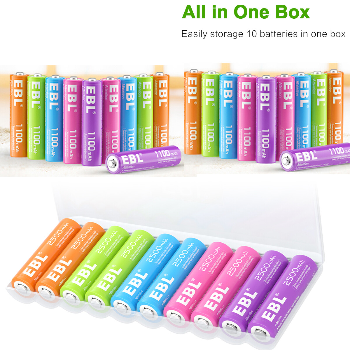 Rechargeable Batteries  AA   AAA  （2500mah / 1100mah ）Colorful NIMH 1.2V Lot-image