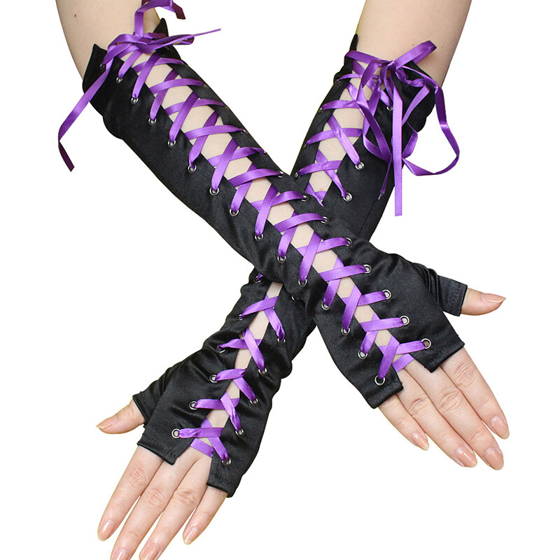 DreamHigh Womens Sexy Elbow Length Fingerless Lace Up Arm Warmer Punk Gloves