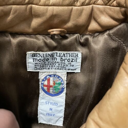 Vintage 80s 90s Temper Alfa Romeo Leather Jacket Medium M Beige Brown Brazil - Picture 3 of 22