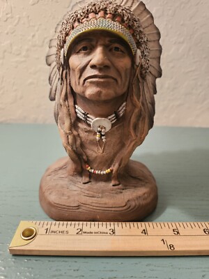 Vintage Neil J Rose Signed White Hawk Indian Chief Carving-Limited