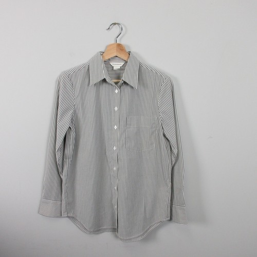 Club Monaco Button Down Women Blouse S Gray Long Sleeves Stripes Casual 214