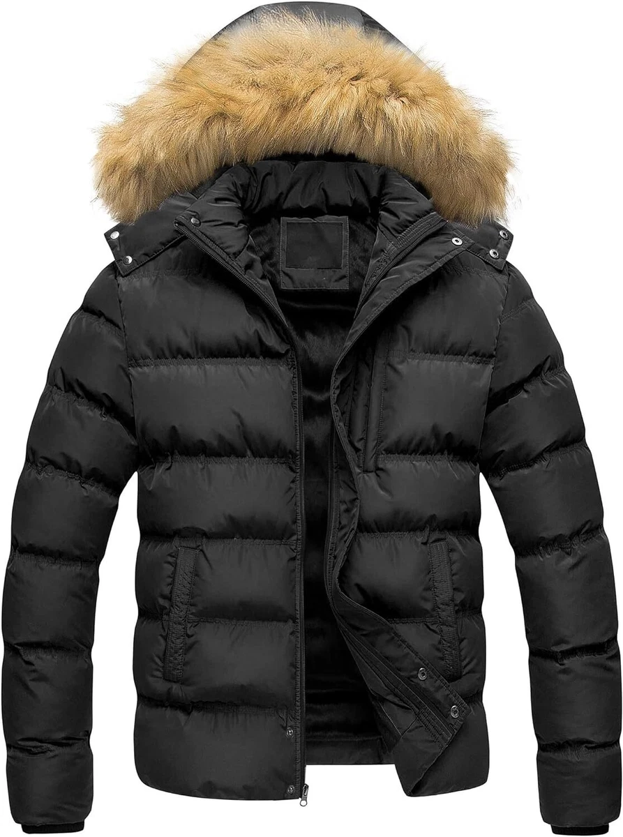 Pursky Men s Puffer Jacket Waterproof Winter Bubble Coats Ski Parka Fur Hooded