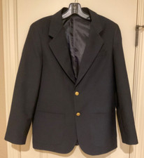 Class Club Boy's Blazer Jacket 15 Wool Dark Navy Lined Size 16 Brass Buttons