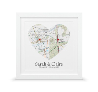 Personalisierter Kartendruck mit geteiltem Herz - Geschenk zum Hochzeitstag - Andenken für Paare