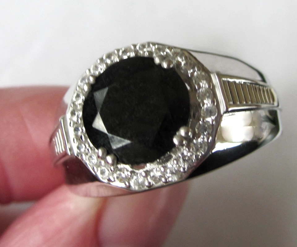 Anel de jade preto natural da Califórnia / tamanho 13 / prata esterlina 925 / 5ct 8,6g - Imagem 3 de 4