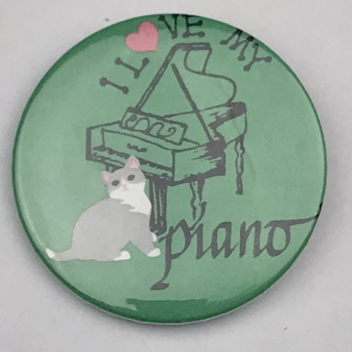 I Love My Piano Craft Home Made Pin Button Pinback Vintage Katze
