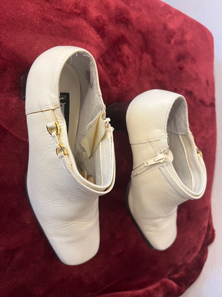 Botín AJ Valenci Mujer Cuero Blanco Talla 8.5W Defecto Cómodo Tacón Grueso Foto 3 de 4