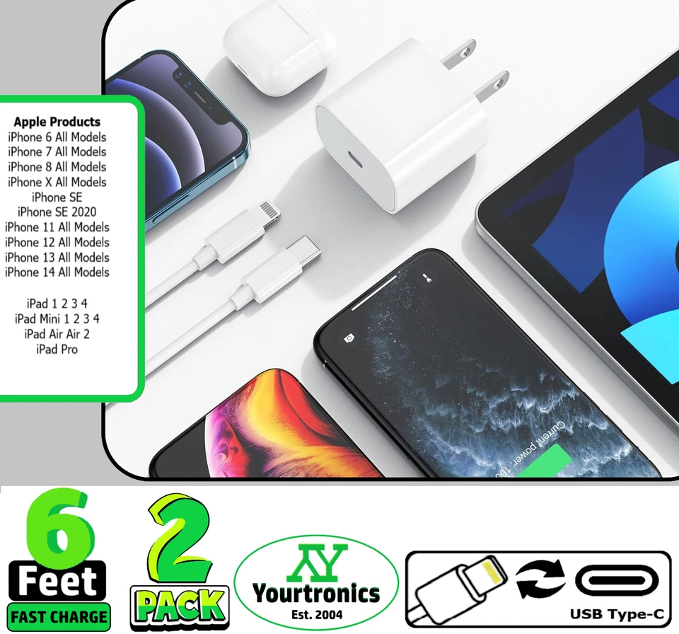 2 Pack Fast Charger Type C Wall Charger For iPhone 14 13 12 11 X XS XR Pro Max - Image 2 of 4