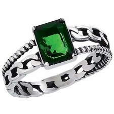 Dark Green Emerald Cut Cubic Zirconia Solitaire Anniversary Ring Sizes 6-10