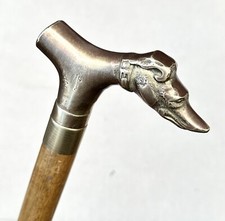 Vintage Antique Weighted RemovableBrass Dog Head Knob Swagger Walking Stick Cane