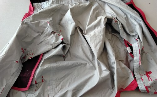 MARMOT Precip Hooded Rain Jacket Windbreaker M 8-10 Red w/ FLAW Lining Flaking - Picture 9 of 12