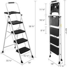 4-Step Ladder with Tool Platform, 330 lbs Capacity, Rubber Handgrip, White,NEW