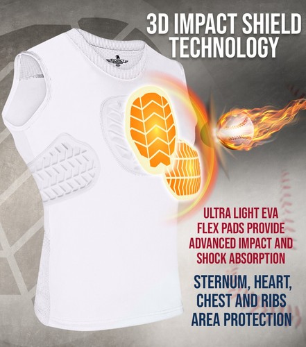 Exxact Sports Youth Baseball Chest Protector, Padded Compression Shirt - Picture 23 of 35