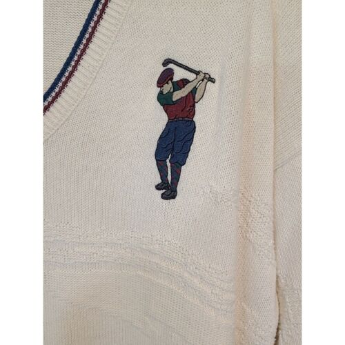Vintage Isle Of Cotton Golf Sweater V-Neck Embroidered Textured Print XLT USA - Picture 2 of 12