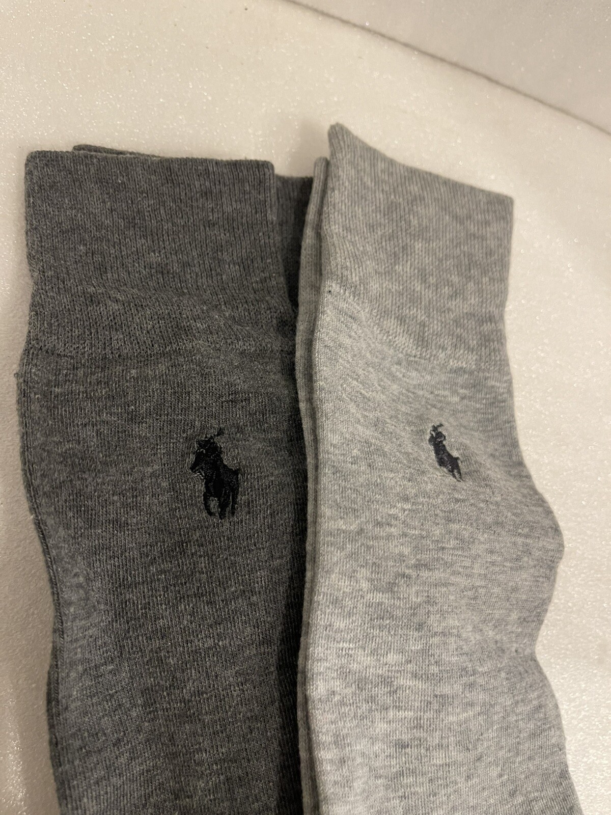 Ralph Lauren Polo Uomo Crew Vestito Calzini Due Paia Grigio Scuro Chiaro Nuovi Senza Etichetta Logo Pony