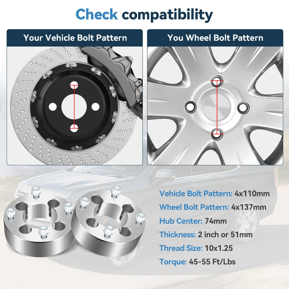 4 Pcs 2 inch 4x110 to 4x137 Wheel Adapters For 4/137 Wheel on 4/110 Honda ATV - Image 2 of 4