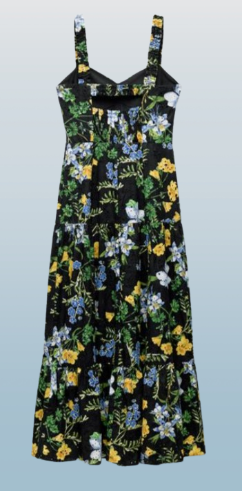 ZARA NEW WOMAN SS24 BLACK/YELLOW FLORAL PRINT MIDI DRESS REF ZARA NEW WOMAN SS24 BLACK/YELLOW FLORAL PRINT MIDI DRESS REF