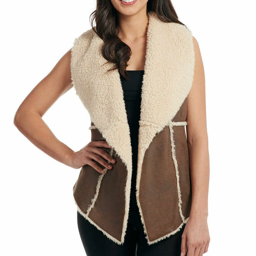 Cripple Creek LARGE OPEN FRONT Western Faux Shearling Vest FUR SEAMS CR13436 $89 - Image 2 of 4