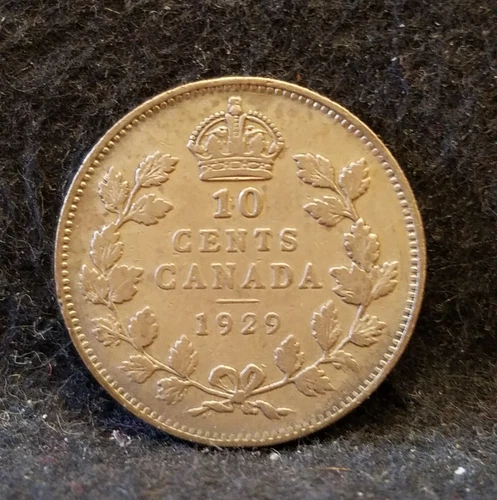 1929 Canada (Dominion) silver 10 cents, George V, KM-23a (CA6)