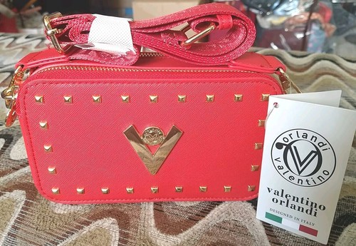 Valentino Orlandi Small Italian Crossbody Bag Red Camera Style Purse Women's NWT - 第 1/7 張圖片