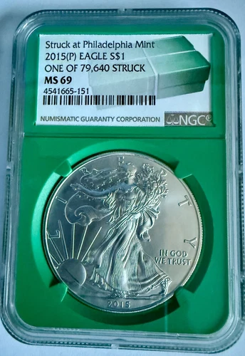 2015(P) Silver Eagle NGC MS 69 One of Only 79,640 Struck 🔥RARE GREEN CORE🔥