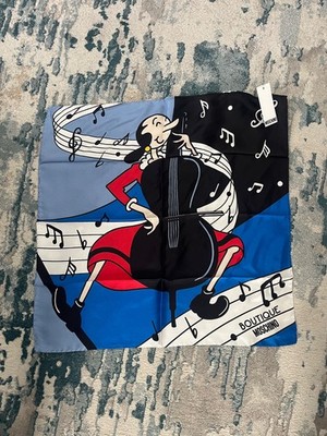 MOSCHINO Boutique SCARF Olive Oyl Graphic 100% SILK 18.5  SQUARE Italy NEW