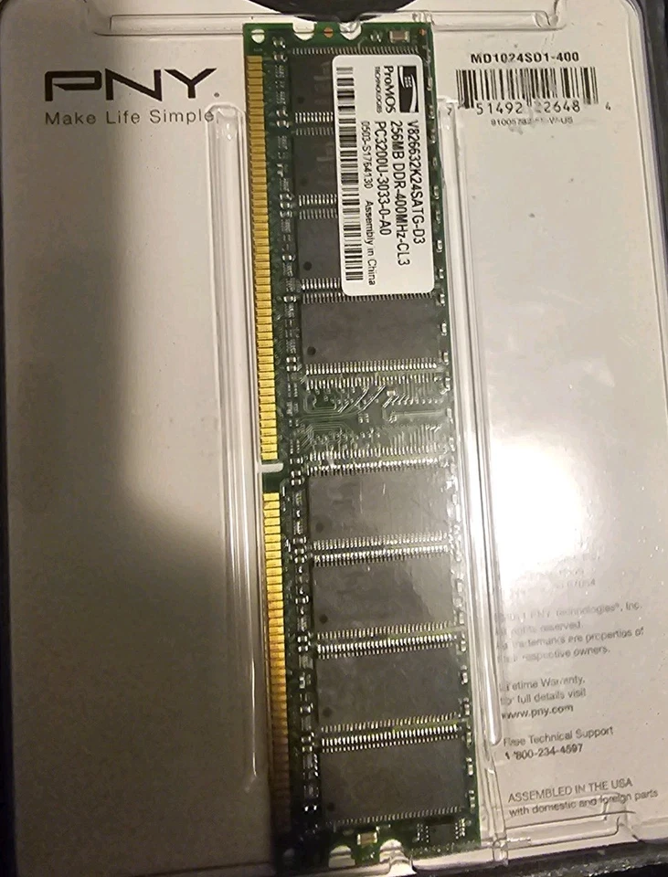 Lote de (2) Memoria DIMM de escritorio DDR PNY 1 GB PC3200 400 MHz MD1024SD1-400 Foto 3 de 4