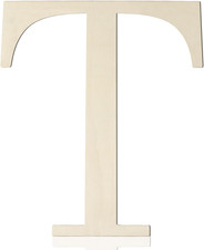 Large Wooden Letters 12 Inch Paintable Wood Letter T for Wall Decor, 1/5 Inch Th