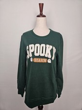 Green Fuzzy Applique Ghosts "Spooky Season" Halloween Sweatshirt Women's Small