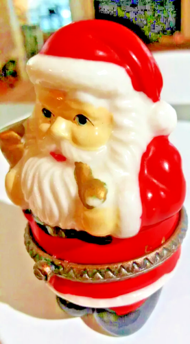 Porcelain Hinged Santa Claus Trinket Box Christmas Gift 4 IN TALL VINTAGE  D70 - Afbeelding 4 van 6