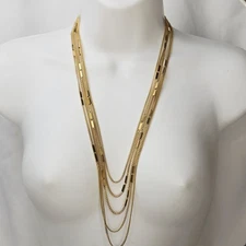 Vintage Gold Tone Monet 5 Strand Chain Statement Necklace 