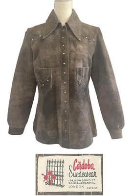 Vintage Cordoba Suedewear London Gray Suede Studded Jacket Hippie BoHo 1960's