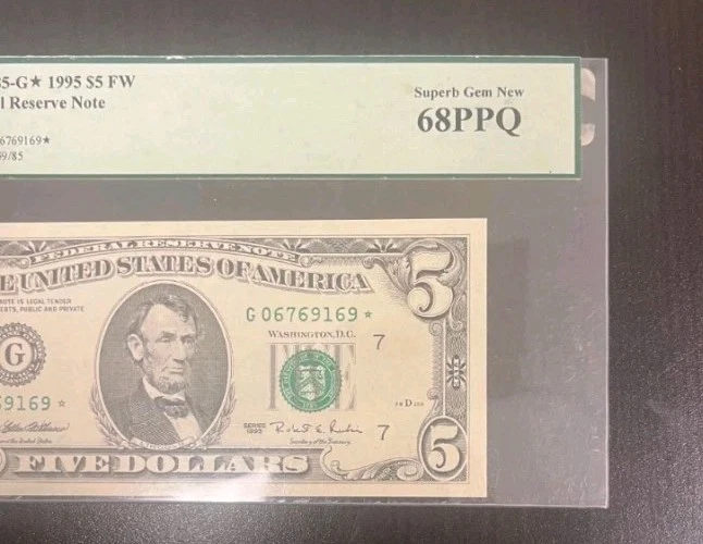 1995 $5 STAR Note Chicago | PCGS 68 PPQ Trophy Grade PMG: 10 in Grade - 1 Finer - Image 2 of 4