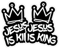 Jesus is King Vinyl Decal Set of 2 with Crown Design, 4.53"x5.91", for Car Windo