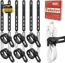 Silicone Cable Ties 12 Pack, Reusable,Washable Wire-Data Cable Organizer,Electri